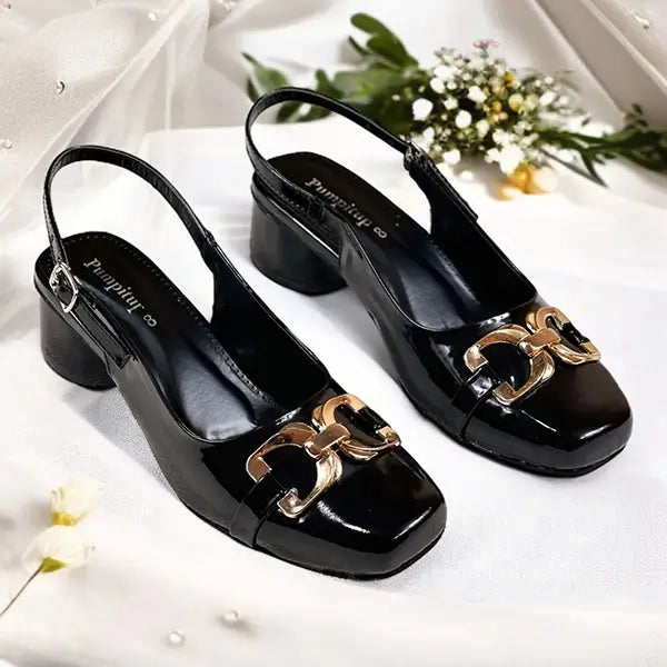 Raven Black Slingback Block Heel PIU_253 Amarah Rexine ladies shoes PumpItUp.pk