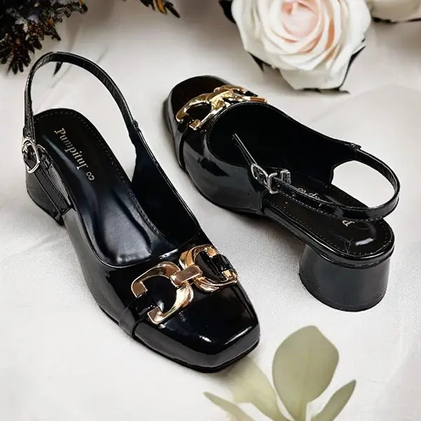 Raven Black Slingback Block Heel PIU_253 Amarah Rexine ladies shoes PumpItUp.pk
