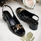 Raven Black Slingback Block Heel PIU_253 Amarah Rexine ladies shoes PumpItUp.pk