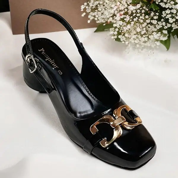 Raven Black Slingback Block Heel PIU_253 Amarah Rexine ladies shoes PumpItUp.pk