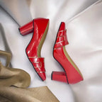 Red H Block Heel Court Shoe PIU_108 patent rexine ladies shoes PumpItUp.pk