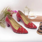 Red H Block Heel Court Shoe PIU_108 patent rexine ladies shoes PumpItUp.pk