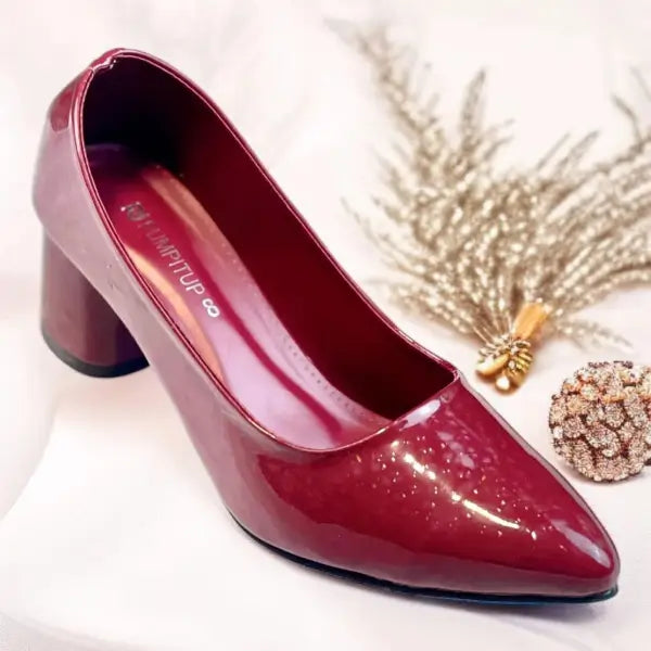 Red Midnight Gloss Block Heels PIU_233 Dot Patent Rexine ladies shoes PumpItUp.pk