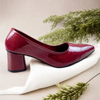 Red Midnight Gloss Block Heels PIU_233 Dot Patent Rexine ladies shoes PumpItUp.pk