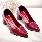 Red Midnight Gloss Block Heels PIU_233 Dot Patent Rexine ladies shoes PumpItUp.pk