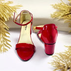 Red Yaro Block Heel Sandal PIU_165 Patent Rexine ladies shoes PumpItUp.pk
