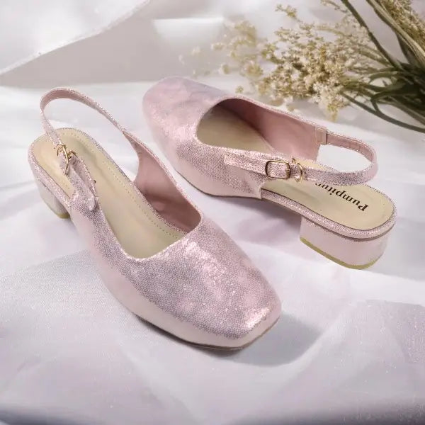 Rose Gala Gleam Slingback Block Heel PIU_214 Imported Sofa Rexine ladies shoes PumpItUp.pk