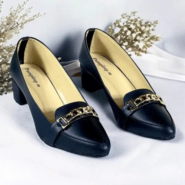 Royale Black Block Heel PIU_260 sofa rexine ladies shoes pumpitup.pk