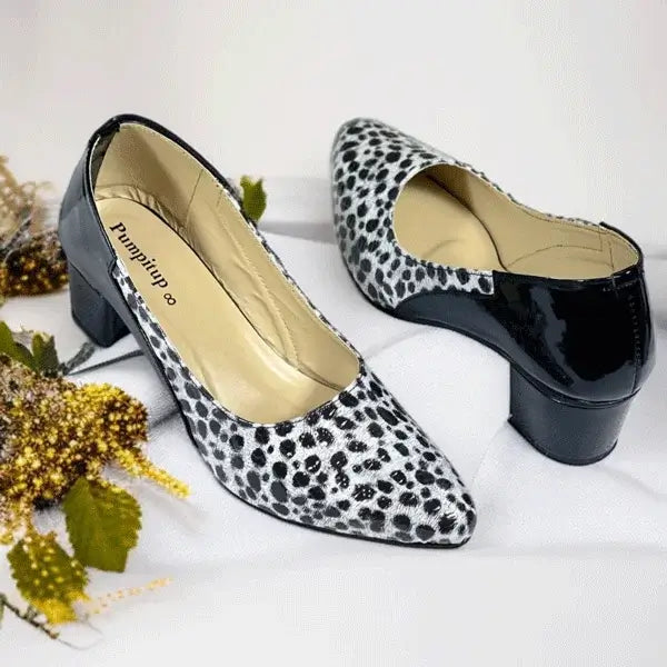 Sable Noir Block Heel PIU 256 patent rexine ladies shoes pumpitup.pk