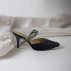 Shiny Black Pencil Heel Party Pump PIU_34 Shine Rexine ladies shoes PumpItUp.pk