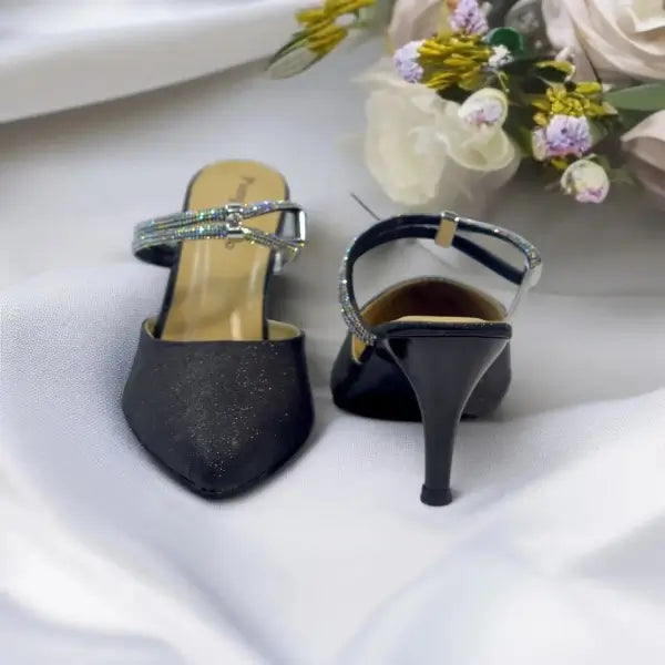 Shiny Black Pencil Heel Party Pump PIU_34 Shine Rexine ladies shoes PumpItUp.pk