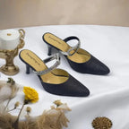 Shiny Black Pencil Heel Party Pump PIU_34 Shine Rexine ladies shoes PumpItUp.pk