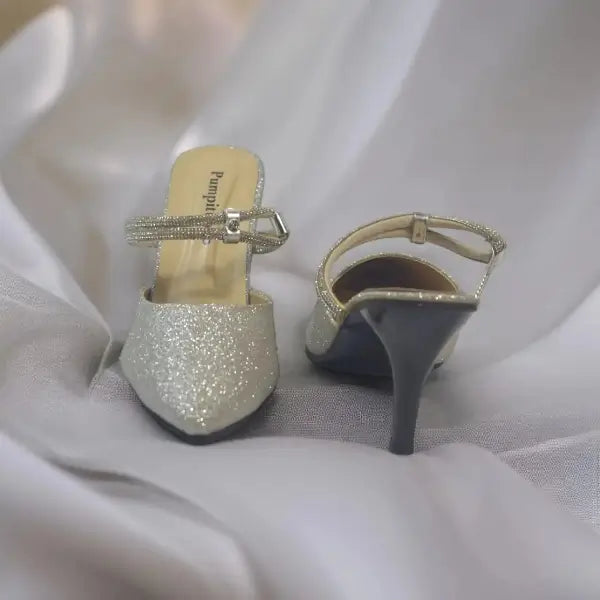 Shiny Silver Pencil Heel Party Pump PIU_35 Shine Rexine ladies shoes PumpItUp.pk