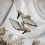 Shiny Silver Pencil Heel Party Pump PIU_35 Shine Rexine ladies shoes PumpItUp.pk