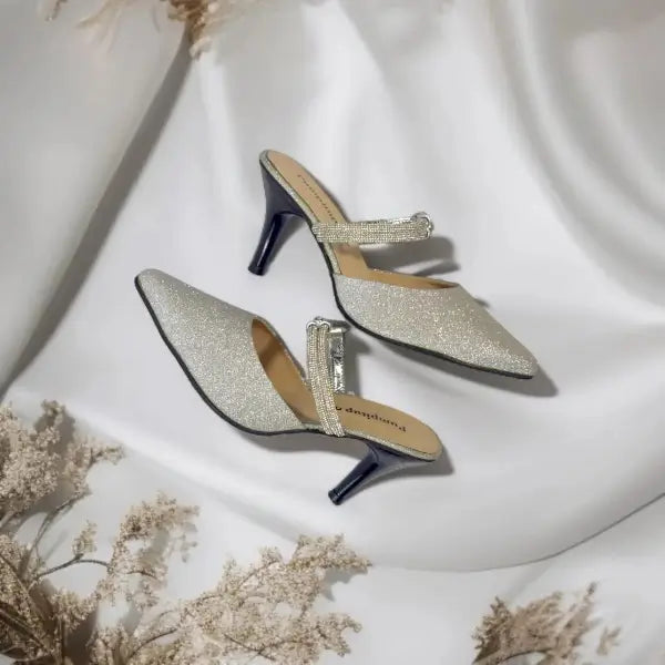 Shiny Silver Pencil Heel Party Pump PIU_35 Shine Rexine ladies shoes PumpItUp.pk