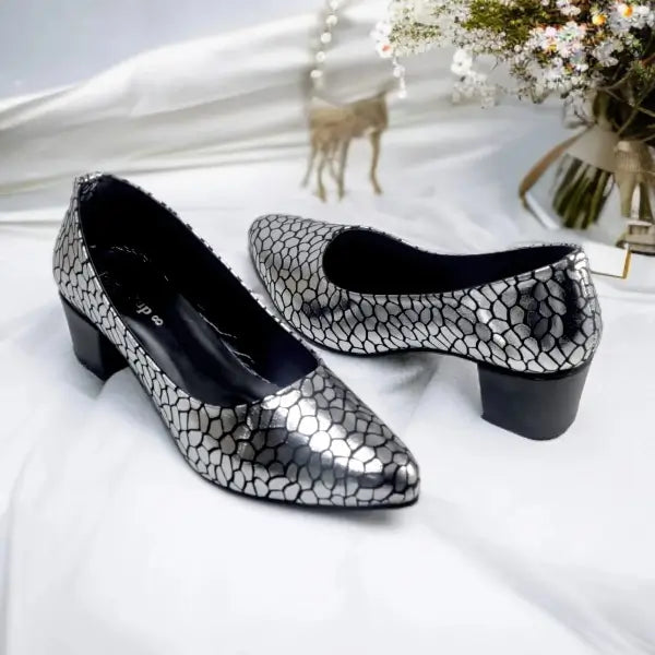 Silver Auric Scales Block Heel PIU_187 Shine Sweet Silver-Coated Finish ladies shoes PumpItUp.pk