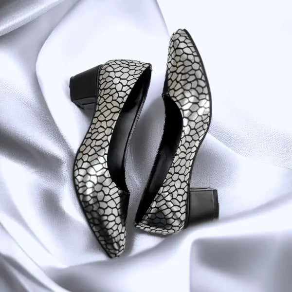 Silver Auric Scales Block Heel PIU_187 Shine Sweet Silver-Coated Finish ladies shoes PumpItUp.pk