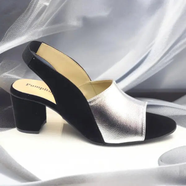 Silver Rush Slingback Block Heel Sandal PIU_188 Sweet & French Gold Rexine ladies shoes PumpItUp.pk