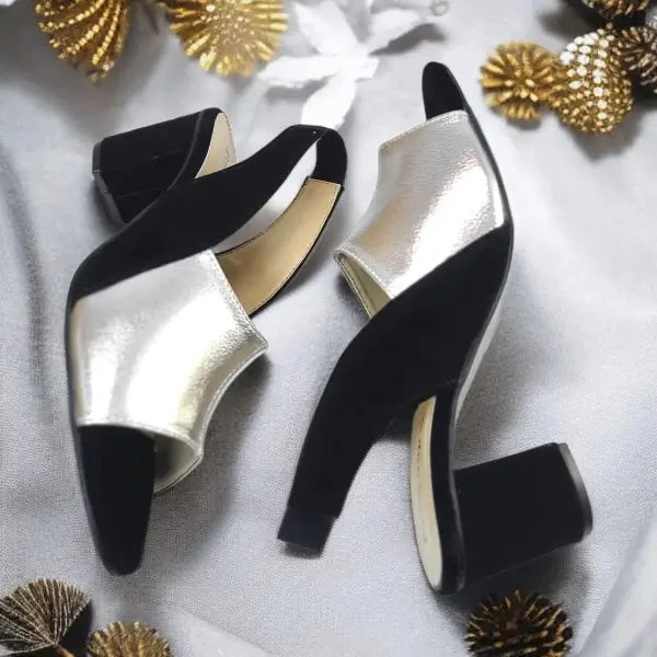 Silver Rush Slingback Block Heel Sandal PIU_188 Sweet & French Gold Rexine ladies shoes PumpItUp.pk