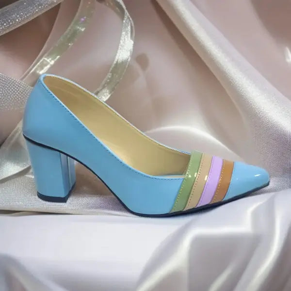 Sky Blue Aurora Glow Block Heel PIU_185 Patent Rexine ladies shoes PumpItUp.pk