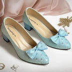 Skyra Bow Block Heel PIU_255 Fine Shiny Rexine ladies shoes PumpItUp.pk