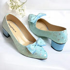 Skyra Bow Block Heel PIU_255 Fine Shiny Rexine ladies shoes PumpItUp.pk