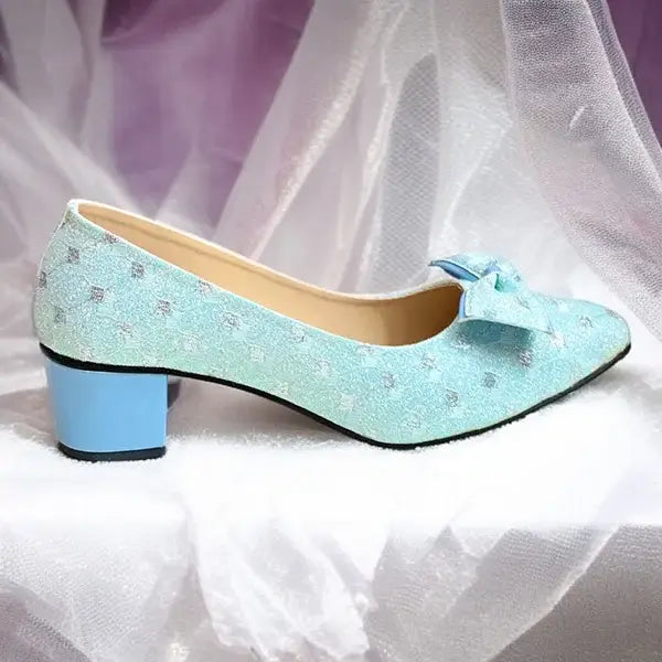 Skyra Bow Block Heel PIU_255 Fine Shiny Rexine ladies shoes PumpItUp.pk