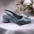 Slate Gray Python Power Slingback Block Heel PIU_219 Imported Patent Rexine ladies shoes PumpItUp.pk