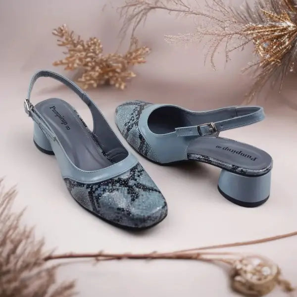 Slate Gray Python Power Slingback Block Heel PIU_219 Imported Patent Rexine ladies shoes PumpItUp.pk