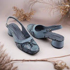 Slate Gray Python Power Slingback Block Heel PIU_219 Imported Patent Rexine ladies shoes PumpItUp.pk