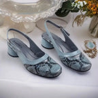 Slate Gray Python Power Slingback Block Heel PIU_219 Imported Patent Rexine ladies shoes PumpItUp.pk