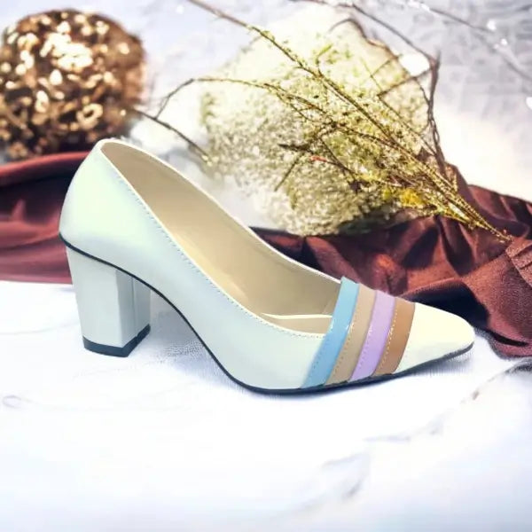 White Aurora Glow Block Heel PIU_184 Patent Rexine ladies shoes PumpItUp.pk