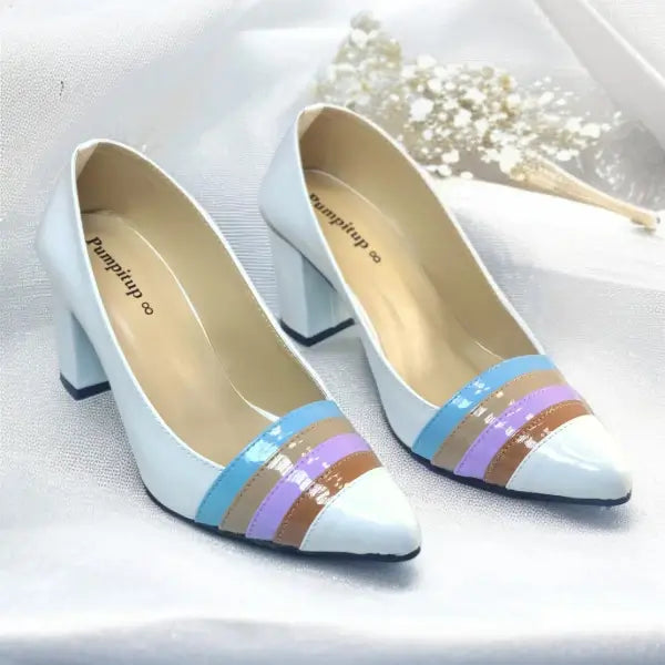 White Aurora Glow Block Heel PIU_184 Patent Rexine ladies shoes PumpItUp.pk