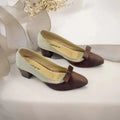 White & Brown Tie Block Heel Pump PIU_112 amarah rexine ladies shoes PumpItUp.pk