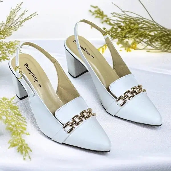 White Dove Slingback Block Heel PIU 258  sofa rexine ladies shoes pumpitup.pk