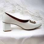 White Elegance Pumps Block Heel PIU_201 Imported Sofa Rexine ladies shoes PumpItUp.pk