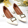 White Elegance Pumps Block Heel PIU_201 Imported Sofa Rexine ladies shoes PumpItUp.pk