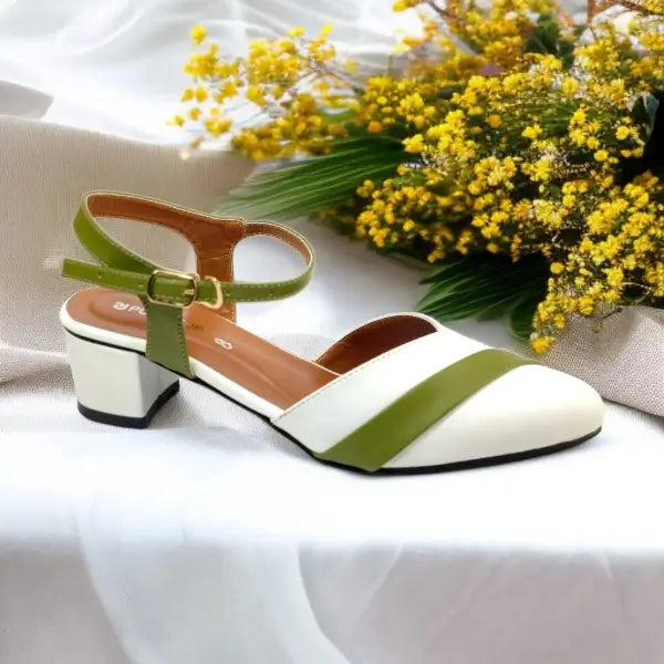 White Grace Block Heels PIU_199 Imported Sofa Rexine ladies shoes PumpItUp.pk