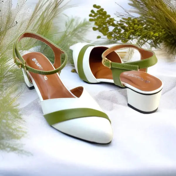 White Grace Block Heels PIU_199 Imported Sofa Rexine ladies shoes PumpItUp.pk