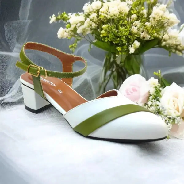 White Grace Block Heels PIU_199 Imported Sofa Rexine ladies shoes PumpItUp.pk