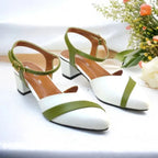 White Grace Block Heels PIU_199 Imported Sofa Rexine ladies shoes PumpItUp.pk