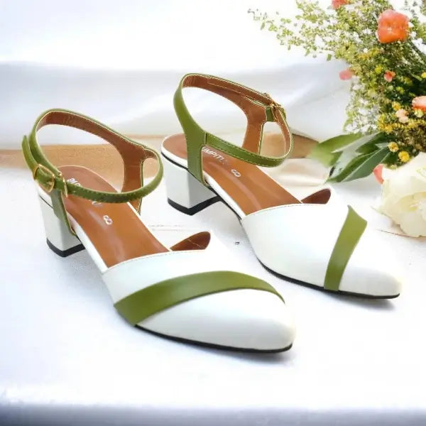 White Grace Block Heels PIU_199 Imported Sofa Rexine ladies shoes PumpItUp.pk
