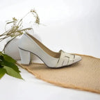 White H Block Heel Court Shoe PIU_83 shine rexine ladies shoes PumpItUp.pk