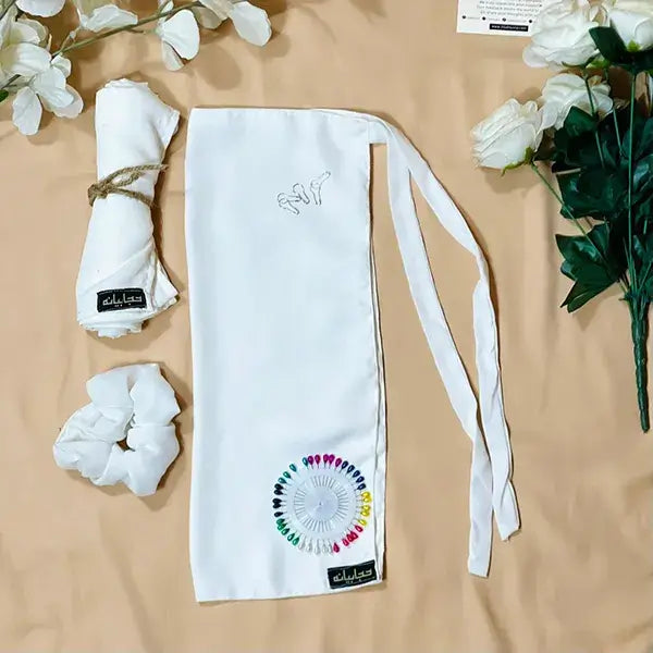 White Half Niqab Set HB-64 – Complete Double Georgette Half Niqab Set with Accessories for Modest Wear by Hijabiyana by PumpItUp