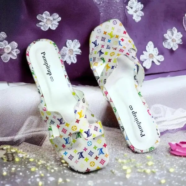 Classic White Luxury-Inspired Heel Sandal PIU_153 HLV Jeans Rexine ladies shoes PumpItUp.pk