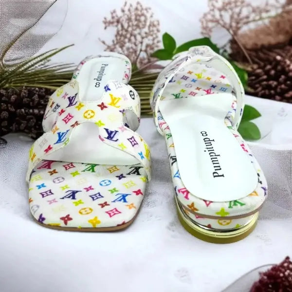 Classic White Luxury-Inspired Heel Sandal PIU_153 HLV Jeans Rexine ladies shoes PumpItUp.pk