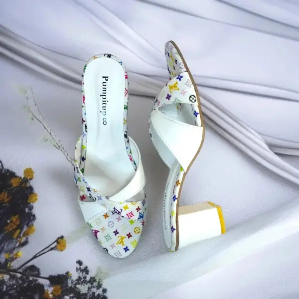 White LVX Super Comfy Block Heel Sandal PIU_156 Jeans + Sofa Rexine ladies shoes PumpItUp.pk