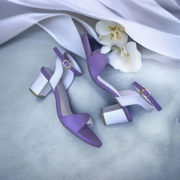 White & Purple Block Heel Sandal PIU_168 Sofa Rexine ladies shoes PumpItUp.pk