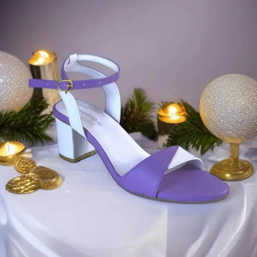 White & Purple Block Heel Sandal PIU_168 Sofa Rexine ladies shoes PumpItUp.pk