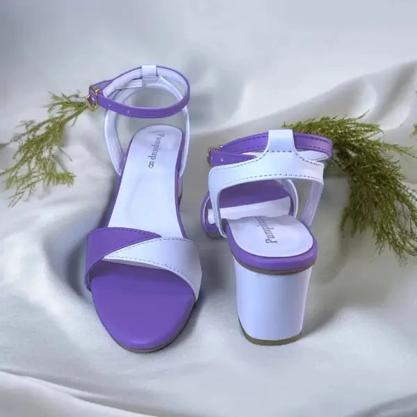 White & Purple Block Heel Sandal PIU_168 Sofa Rexine ladies shoes PumpItUp.pk